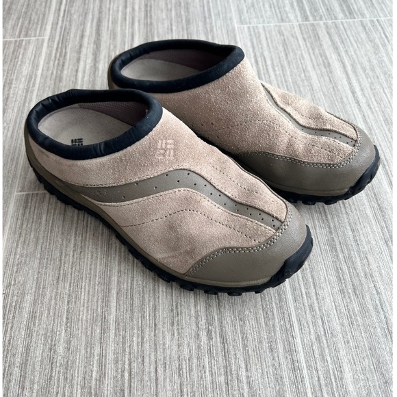 Columbia Shoes - Columbia Suede Slip On Mules Womens 7 Tan Outdoor Clogs Trail Comfort Shoes
